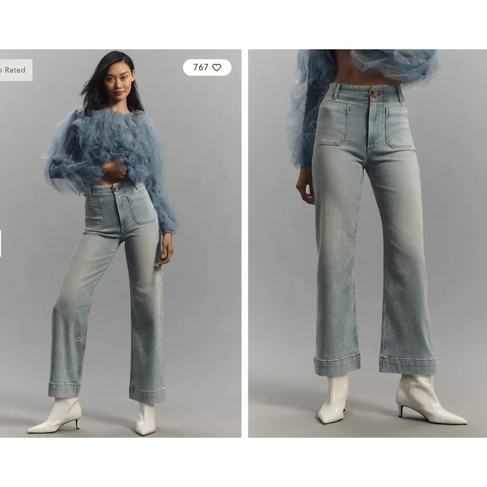 NWT The Colette Rhinestone Crop Wide-Leg Jeans by Maeve | Size 33